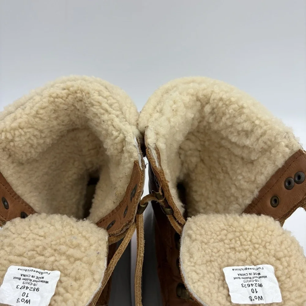 Vintage Sperry Topsider For J.Crew Womens 10 Duck Boots Brown Leather Wool Lined